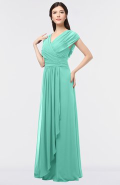 ColsBM Cecilia Mint Green Modern A-line Short Sleeve Zip up Floor Length Ruching Bridesmaid Dresses