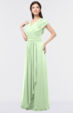 ColsBM Cecilia Pale Green Modern A-line Short Sleeve Zip up Floor Length Ruching Bridesmaid Dresses