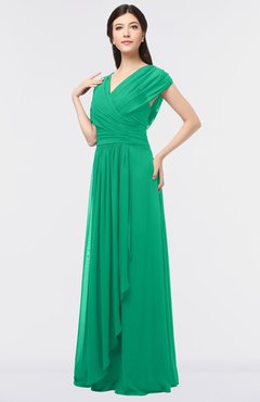 ColsBM Cecilia Pepper Green Modern A-line Short Sleeve Zip up Floor Length Ruching Bridesmaid Dresses
