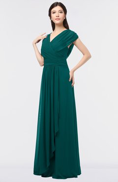 ColsBM Cecilia Shaded Spruce Modern A-line Short Sleeve Zip up Floor Length Ruching Bridesmaid Dresses