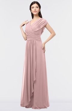 ColsBM Cecilia Silver Pink Modern A-line Short Sleeve Zip up Floor Length Ruching Bridesmaid Dresses