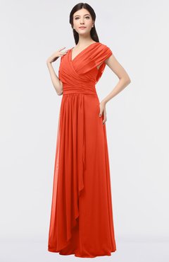 ColsBM Cecilia Tangerine Tango Modern A-line Short Sleeve Zip up Floor Length Ruching Bridesmaid Dresses