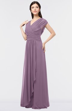 ColsBM Cecilia Valerian Modern A-line Short Sleeve Zip up Floor Length Ruching Bridesmaid Dresses