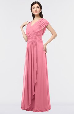 ColsBM Cecilia Watermelon Modern A-line Short Sleeve Zip up Floor Length Ruching Bridesmaid Dresses