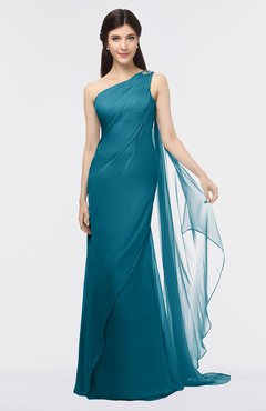 ColsBM Helena Midnight Blue Elegant Asymmetric Neckline Sleeveless Zip up Floor Length Bridesmaid Dresses