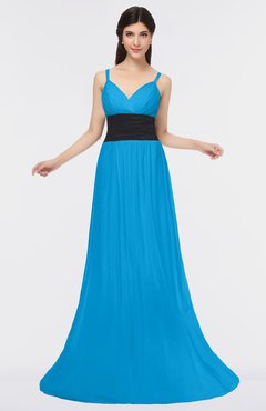 ColsBM Piper Cornflower Blue Plain A-line Spaghetti Zip up Floor Length Bow Bridesmaid Dresses