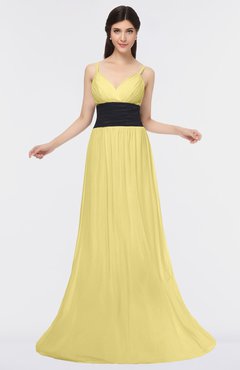 ColsBM Piper Misted Yellow Plain A-line Spaghetti Zip up Floor Length Bow Bridesmaid Dresses