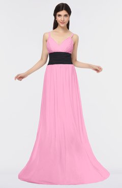ColsBM Piper Pink Plain A-line Spaghetti Zip up Floor Length Bow Bridesmaid Dresses