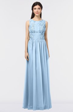 ColsBM Beverly Dusty Blue Gorgeous Scoop Sleeveless Zip up Floor Length Lace Bridesmaid Dresses