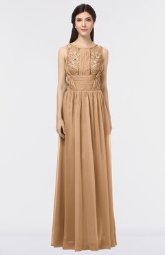 ColsBM Beverly Light Brown Gorgeous Scoop Sleeveless Zip up Floor Length Lace Bridesmaid Dresses