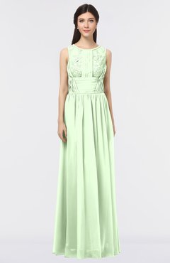 ColsBM Beverly Pale Green Gorgeous Scoop Sleeveless Zip up Floor Length Lace Bridesmaid Dresses