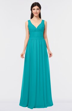 ColsBM Jimena Teal Simple A-line V-neck Sleeveless Ruching Bridesmaid Dresses