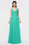 ColsBM Jimena Viridian Green Simple A-line V-neck Sleeveless Ruching Bridesmaid Dresses