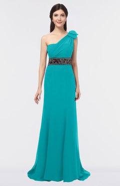 ColsBM Aranza Peacock Blue Elegant A-line Sleeveless Zip up Sweep Train Bridesmaid Dresses