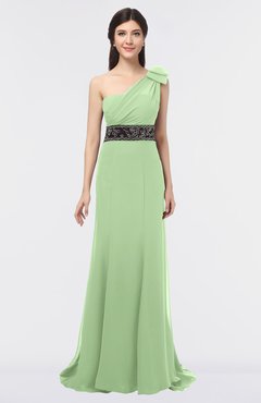 ColsBM Aranza Sage Green Elegant A-line Sleeveless Zip up Sweep Train Bridesmaid Dresses