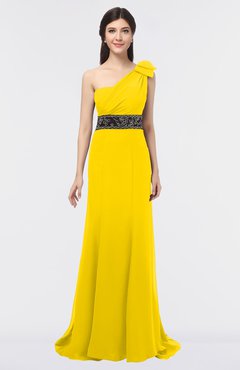ColsBM Aranza Yellow Elegant A-line Sleeveless Zip up Sweep Train Bridesmaid Dresses