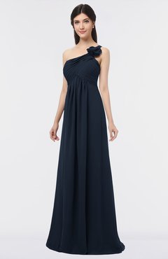 ColsBM Tiffany Navy Blue Elegant A-line Asymmetric Neckline Floor Length Flower Bridesmaid Dresses