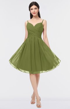 ColsBM Alisha Olive Green Sexy A-line Sleeveless Zip up Knee Length Ruching Bridesmaid Dresses