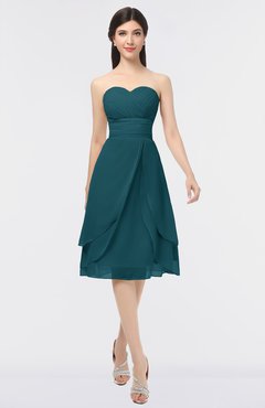 ColsBM Alondra Blue Green Gorgeous A-line Strapless Zip up Knee Length Plainness Bridesmaid Dresses