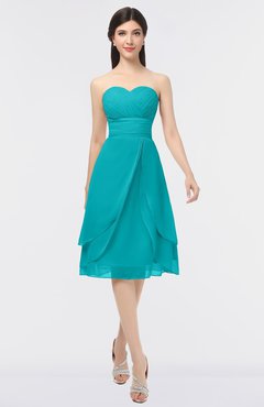 ColsBM Alondra Peacock Blue Gorgeous A-line Strapless Zip up Knee Length Plainness Bridesmaid Dresses