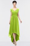 ColsBM Juliana Lime Green Elegant V-neck Short Sleeve Zip up Appliques Bridesmaid Dresses