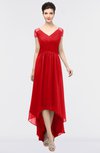 ColsBM Juliana Red Elegant V-neck Short Sleeve Zip up Appliques Bridesmaid Dresses
