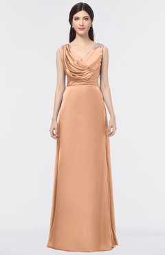 ColsBM Jocelyn Apricot Elegant A-line V-neck Zip up Floor Length Appliques Bridesmaid Dresses
