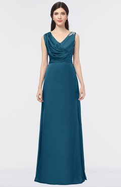 ColsBM Jocelyn Moroccan Blue Elegant A-line V-neck Zip up Floor Length Appliques Bridesmaid Dresses