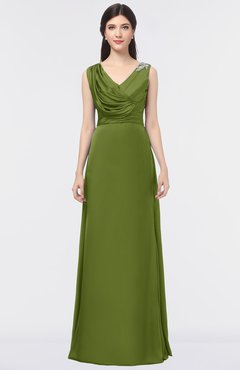 ColsBM Jocelyn Olive Green Elegant A-line V-neck Zip up Floor Length Appliques Bridesmaid Dresses