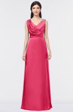 ColsBM Jocelyn Rouge Red Elegant A-line V-neck Zip up Floor Length Appliques Bridesmaid Dresses