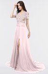 ColsBM Eliza Blush Elegant A-line V-neck Short Sleeve Zip up Sweep Train Bridesmaid Dresses