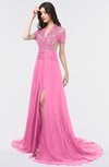 ColsBM Eliza Carnation Pink Elegant A-line V-neck Short Sleeve Zip up Sweep Train Bridesmaid Dresses