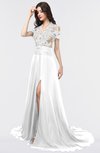 ColsBM Eliza Cloud White Elegant A-line V-neck Short Sleeve Zip up Sweep Train Bridesmaid Dresses