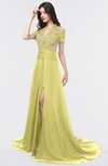 ColsBM Eliza Daffodil Elegant A-line V-neck Short Sleeve Zip up Sweep Train Bridesmaid Dresses