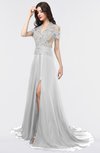 ColsBM Eliza Dove Grey Elegant A-line V-neck Short Sleeve Zip up Sweep Train Bridesmaid Dresses