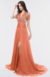 ColsBM Eliza Flamingo Elegant A-line V-neck Short Sleeve Zip up Sweep Train Bridesmaid Dresses