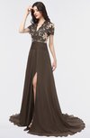 ColsBM Eliza Fudge Brown Elegant A-line V-neck Short Sleeve Zip up Sweep Train Bridesmaid Dresses