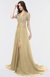 ColsBM Eliza Gold Elegant A-line V-neck Short Sleeve Zip up Sweep Train Bridesmaid Dresses