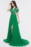 ColsBM Eliza Green Elegant A-line V-neck Short Sleeve Zip up Sweep Train Bridesmaid Dresses