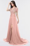 ColsBM Eliza Light Coral Elegant A-line V-neck Short Sleeve Zip up Sweep Train Bridesmaid Dresses