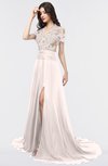 ColsBM Eliza Light Pink Elegant A-line V-neck Short Sleeve Zip up Sweep Train Bridesmaid Dresses