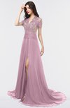 ColsBM Eliza Lilas Elegant A-line V-neck Short Sleeve Zip up Sweep Train Bridesmaid Dresses