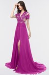 ColsBM Eliza Raspberry Elegant A-line V-neck Short Sleeve Zip up Sweep Train Bridesmaid Dresses