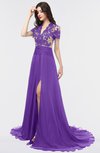 ColsBM Eliza Royal Purple Elegant A-line V-neck Short Sleeve Zip up Sweep Train Bridesmaid Dresses
