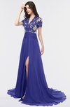 ColsBM Eliza Spectrum Blue Elegant A-line V-neck Short Sleeve Zip up Sweep Train Bridesmaid Dresses