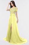 ColsBM Eliza Wax Yellow Elegant A-line V-neck Short Sleeve Zip up Sweep Train Bridesmaid Dresses
