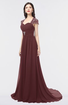 ColsBM Iris Burgundy Mature A-line Sweetheart Short Sleeve Zip up Sweep Train Bridesmaid Dresses