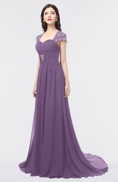 ColsBM Iris Chinese Violet Mature A-line Sweetheart Short Sleeve Zip up Sweep Train Bridesmaid Dresses