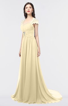 ColsBM Iris Cornhusk Mature A-line Sweetheart Short Sleeve Zip up Sweep Train Bridesmaid Dresses
