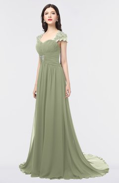 ColsBM Iris Moss Green Mature A-line Sweetheart Short Sleeve Zip up Sweep Train Bridesmaid Dresses